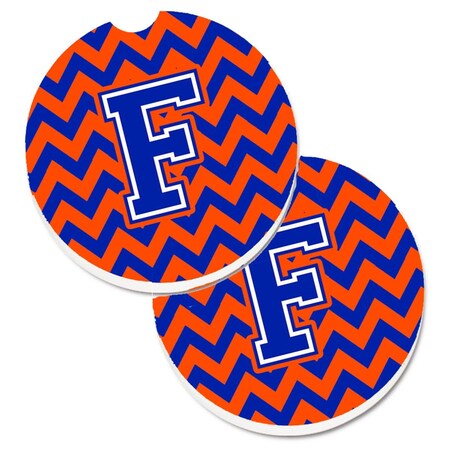 Carolines Treasures Letter F Chevron Orange and Blue  Cup Holder Car Coaster, PK2 CJ1044-FCARC